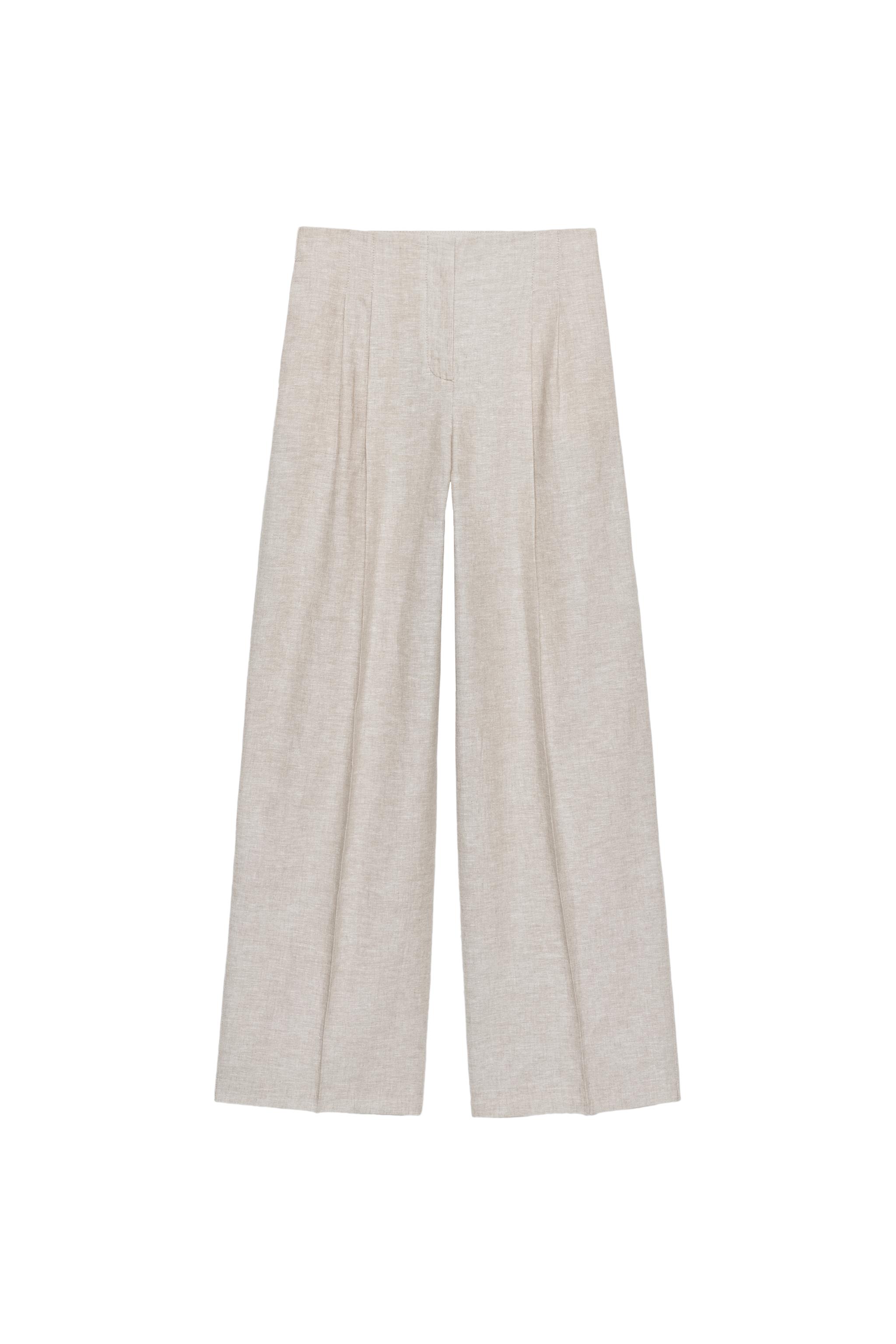 LINEN STRAIGHT FIT PLEATED PANTS